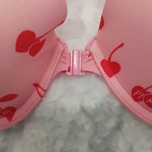 PINK Victoria's Secret Pink with Red Heart Cherries 36D T-shirt Underwire Bra - Picture 4 of 5